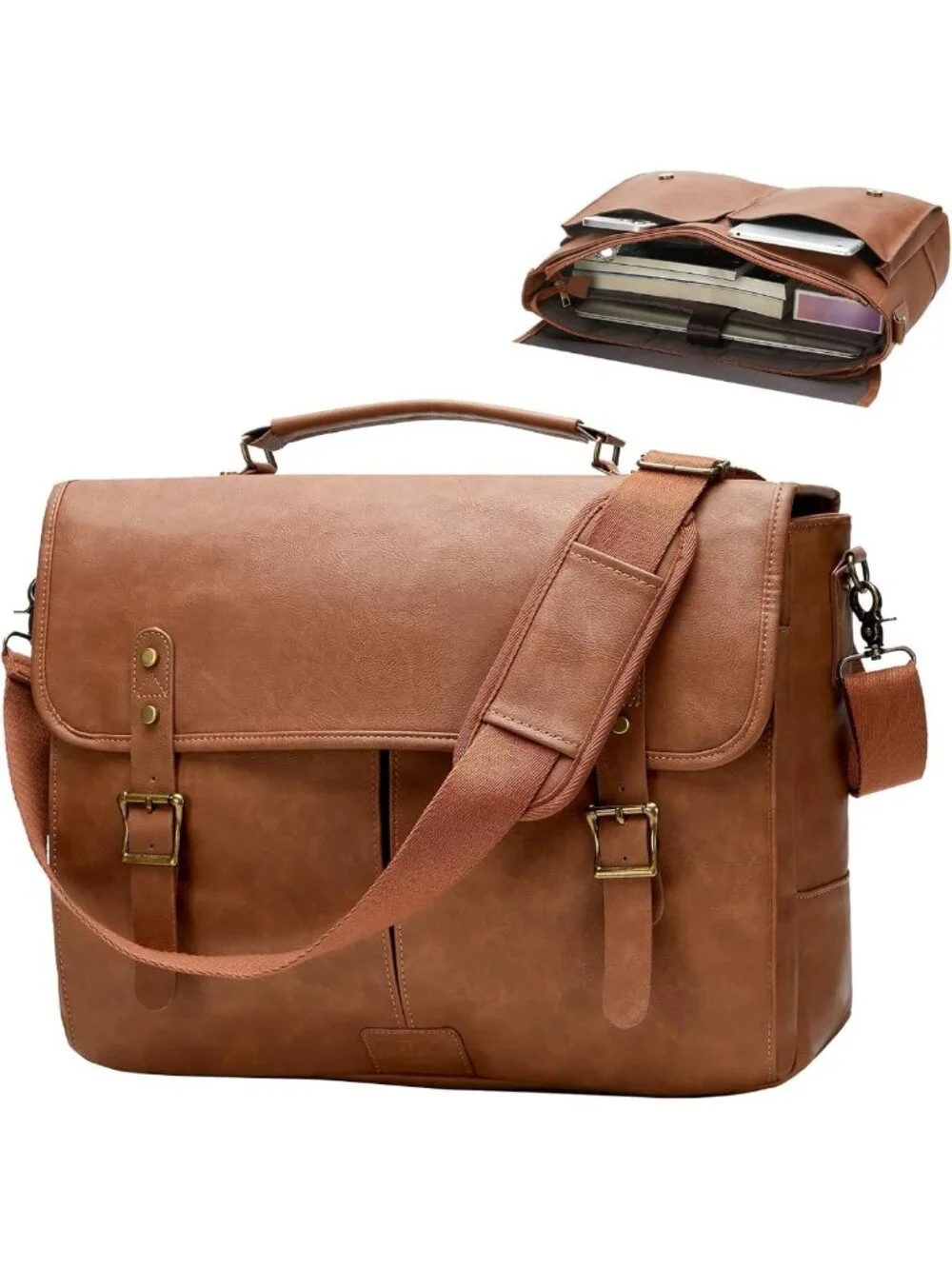 Vintage Waterproof Leather Messenger Bag for Men, 15.6